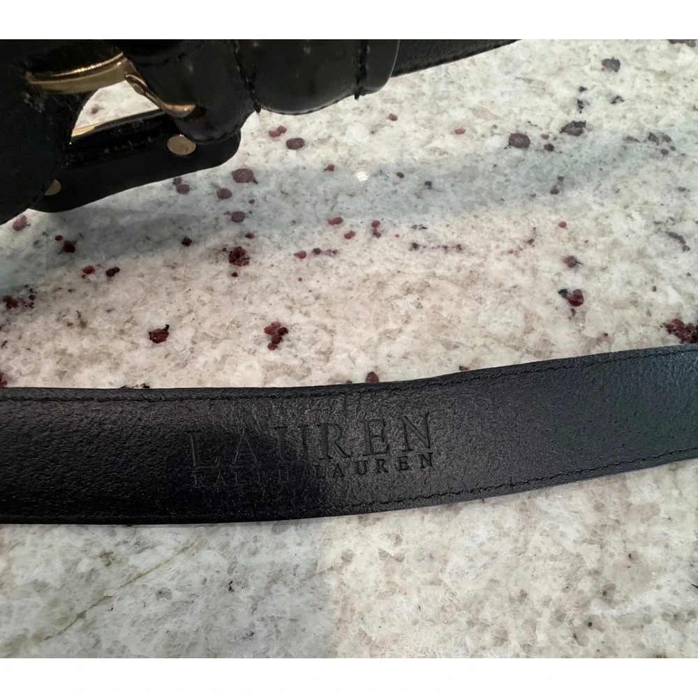 Ralph‎ Lauren Black/Brown Leather Belt Gold Buckle Size L 132 cm